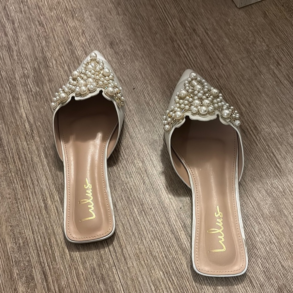 Lulu's Elegant Pearl White Mules